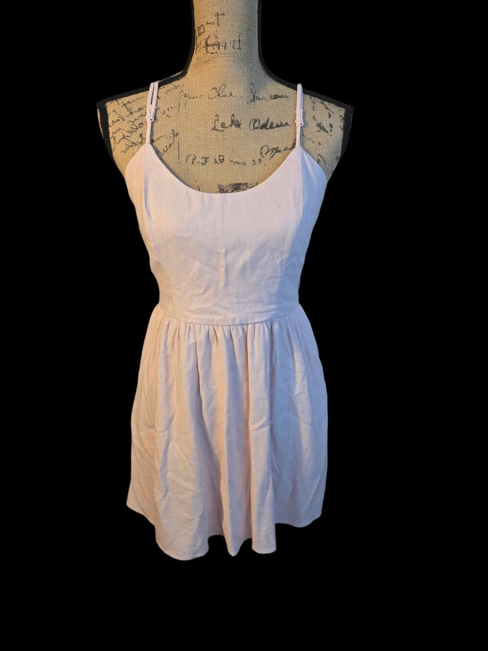 Francesca's Mi ami soft pink tie back mini dress with pockets, size medium